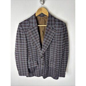 Vintage 70s Plaid Blazer Men’s 40 Brown Gray Check WKRP Herb Tarlek Sport Coat